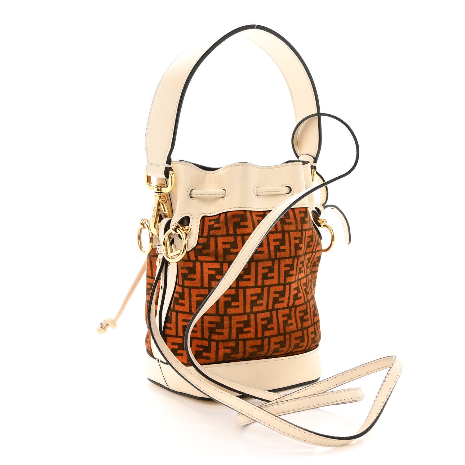 Fendi Suede Vitello King F is Fendi Micro FF Mini Mon Tresor Bucket Bag Arancio Marrone White Ice 3 of 13