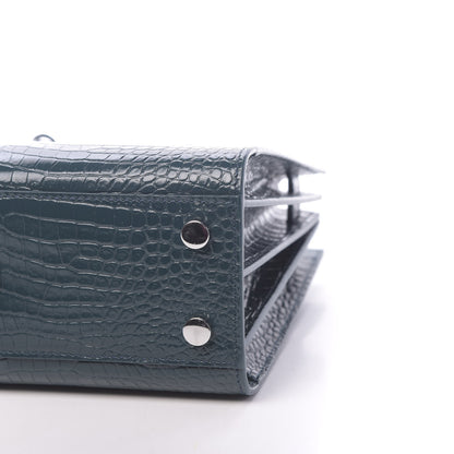 Saint Laurent Calfskin Crocodile Embossed Nano Sac De Jour Dark Turquoise 9 of 11