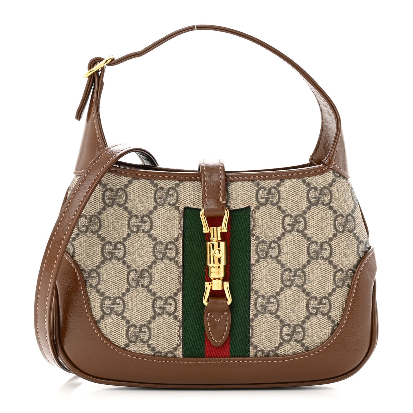 GG Supreme Monogram Azalea Calfskin Web Mini Jackie 1961 Hobo Beige Ebony Brown Sugar