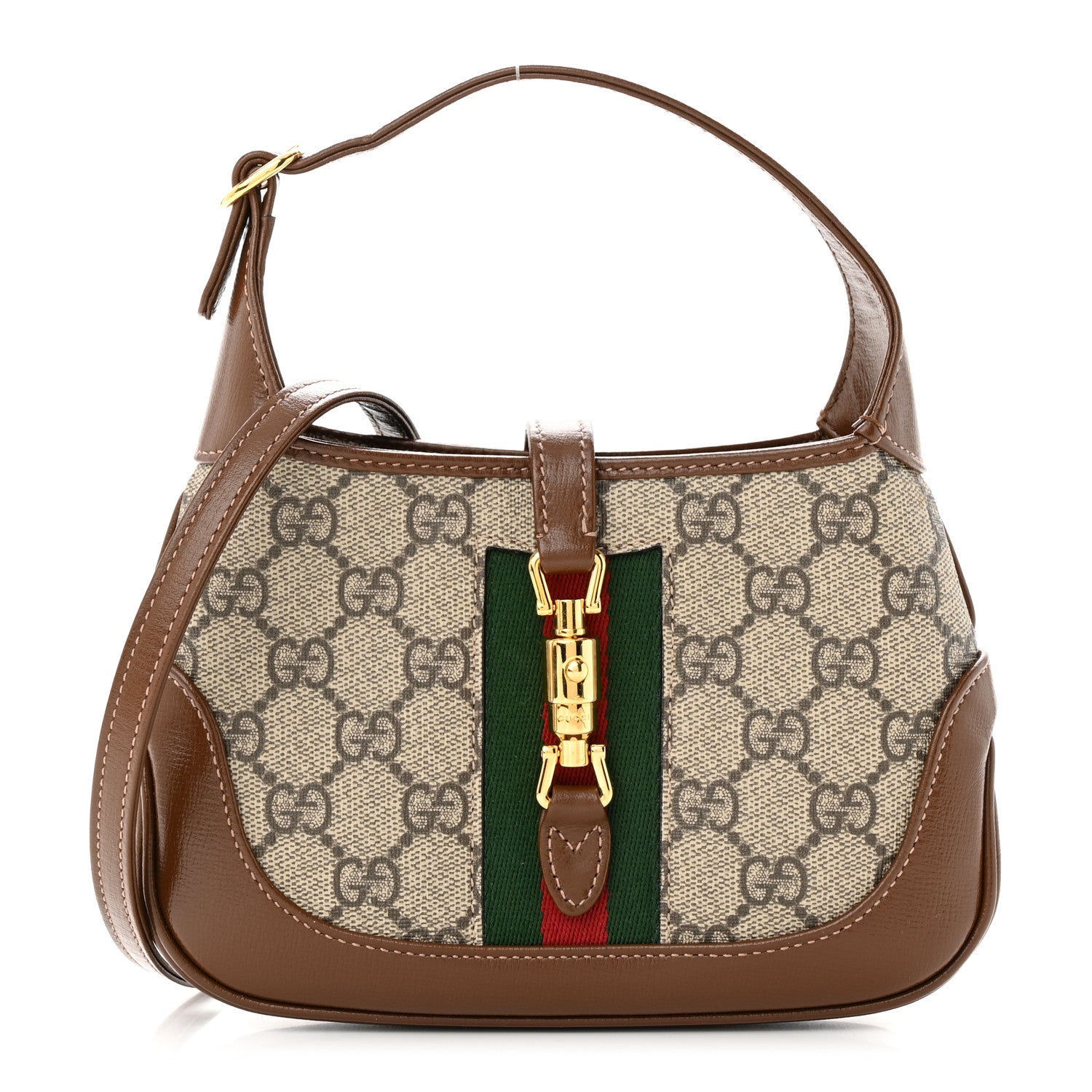 Gucci GG Supreme Monogram Azalea Calfskin Web Mini Jackie 1961 Hobo Beige Ebony Brown Sugar 1 of 10