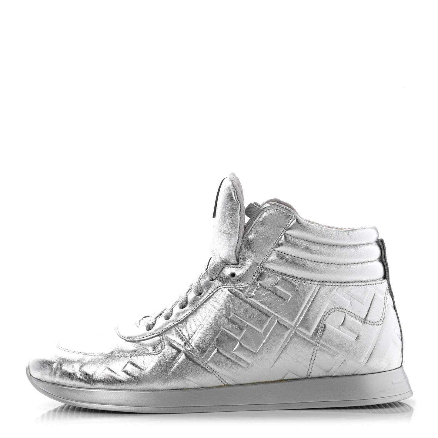 Metallic Nappa Macro FF Embossed High Top Sneakers 39 Silver