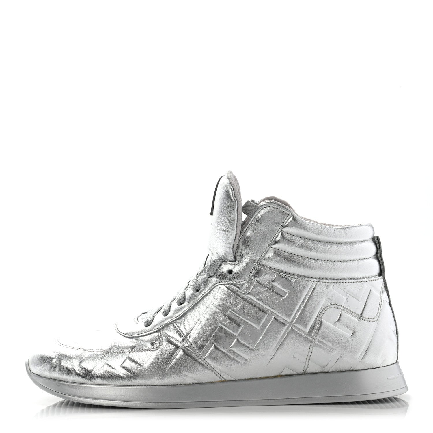 Fendi Metallic Nappa Macro FF Embossed High Top Sneakers 39 Silver 1 of 9