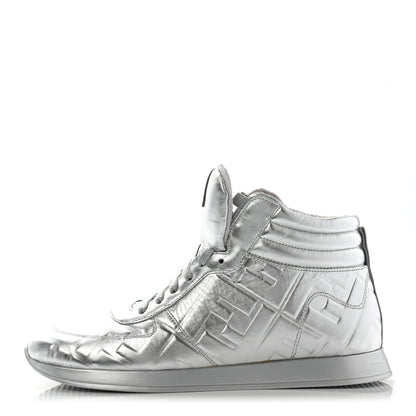 Fendi Metallic Nappa Macro FF Embossed High Top Sneakers 39 Silver 1 of 9