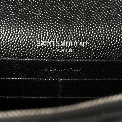 Saint Laurent Grain De Poudre Matelasse Chevron Monogram Envelope Chain Wallet Black 6 of 10