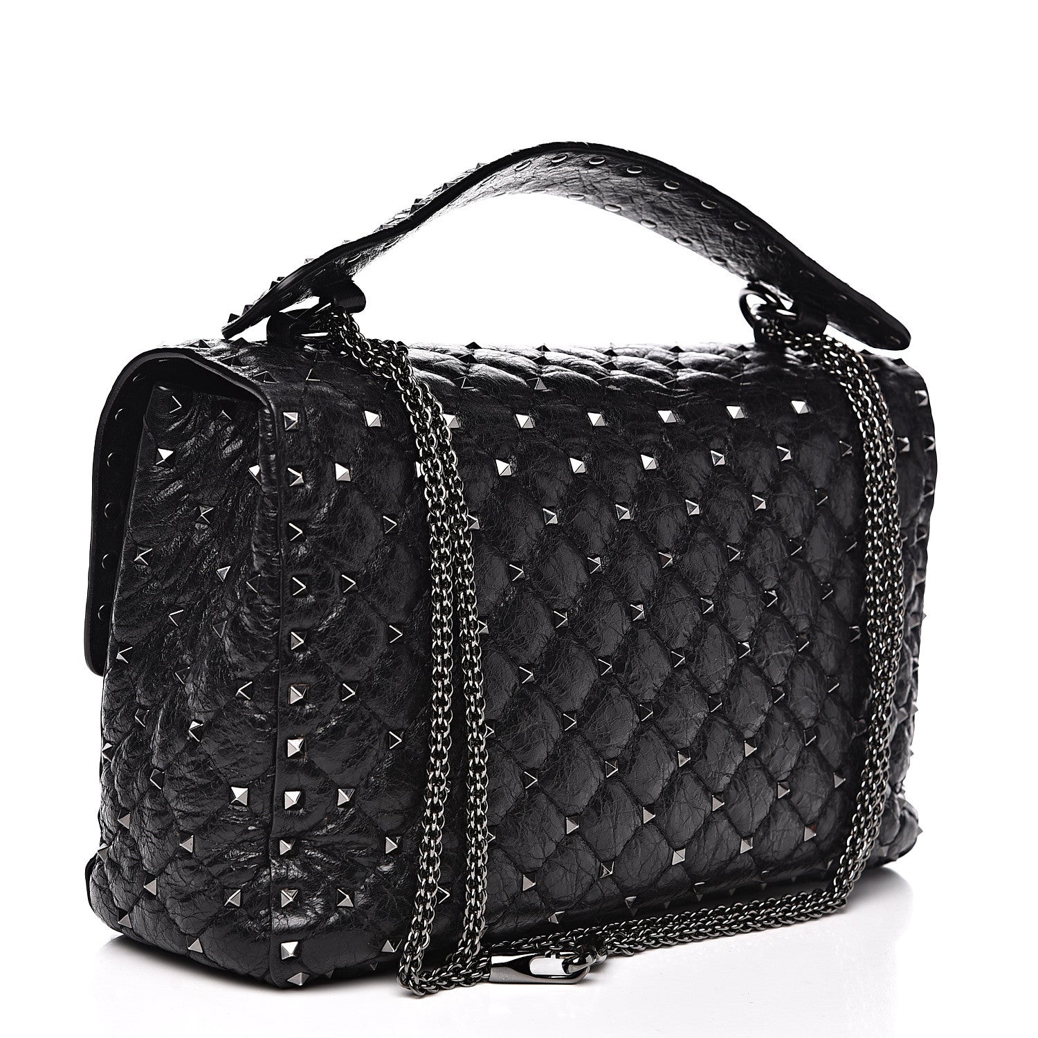 Valentino Garavani Craquele Nappa Large Rockstud Spike Shoulder Bag Black 2 of 10