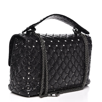 Valentino Garavani Craquele Nappa Large Rockstud Spike Shoulder Bag Black 2 of 10