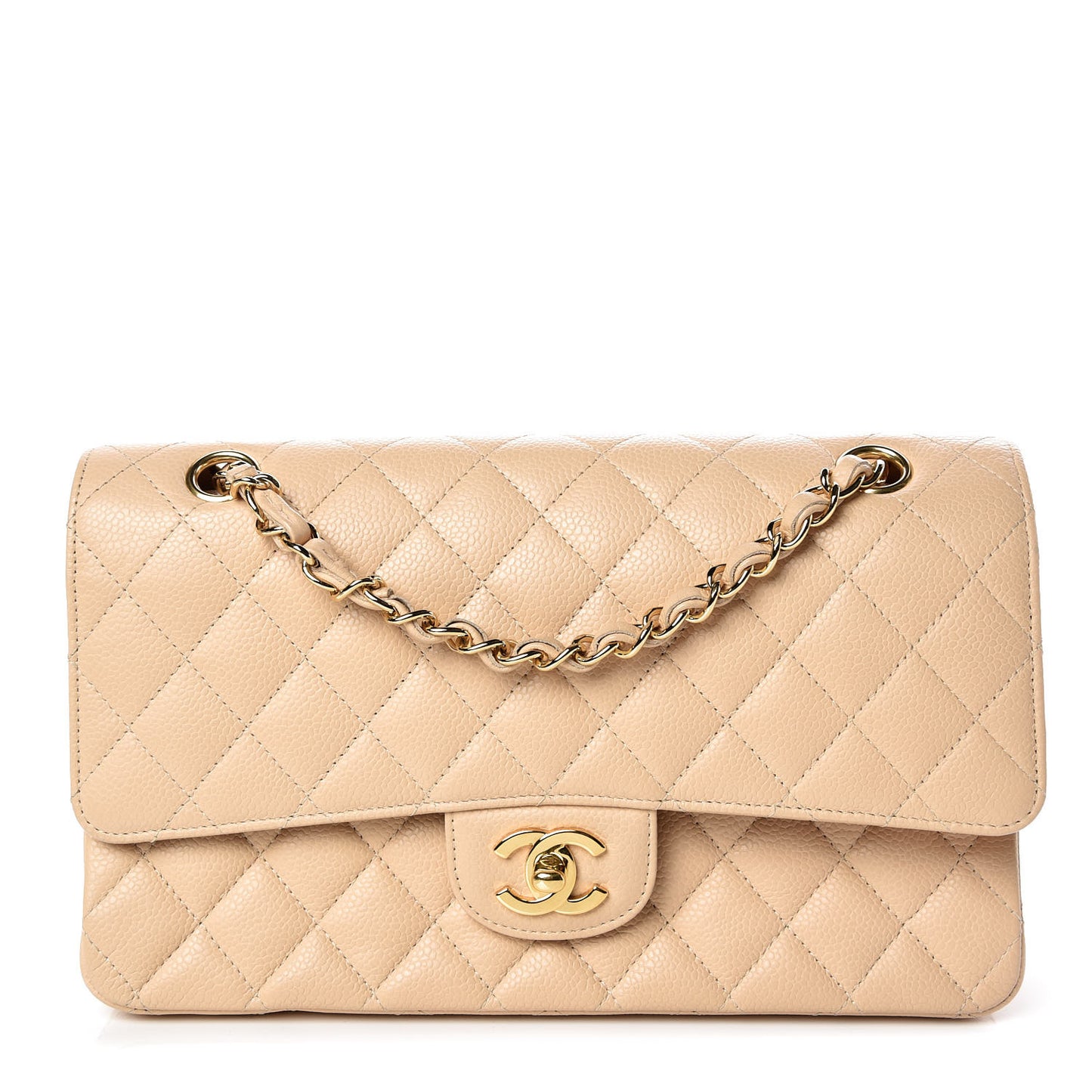 Caviar Quilted Medium Double Flap Beige Clair