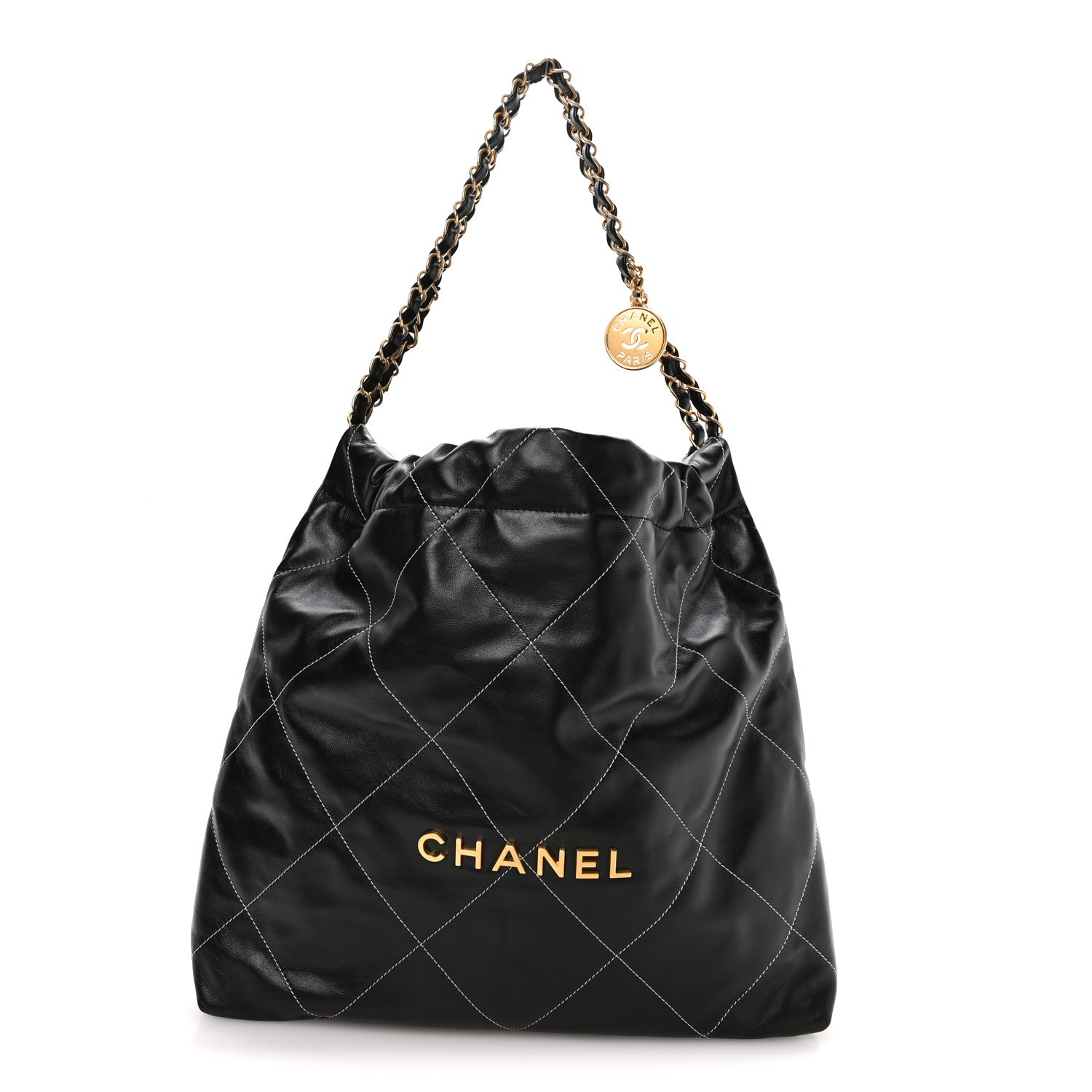 Chanel Shiny Calfskin Stitched Chanel 22 Black White 1 of 11