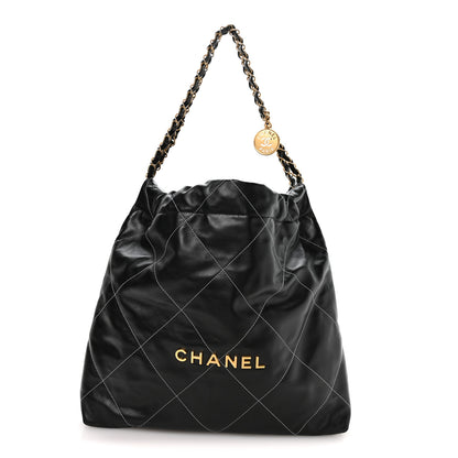 Chanel Shiny Calfskin Stitched Chanel 22 Black White 1 of 11