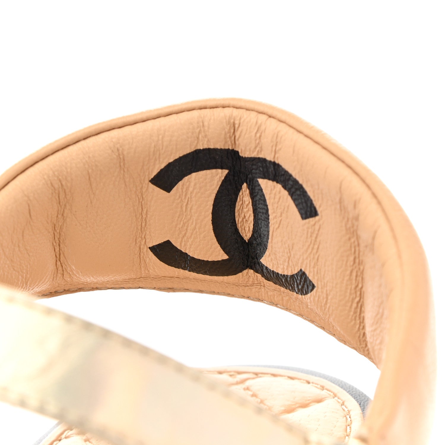 Chanel Lambskin Logo Platform Sandals 37 Beige Gold White 9 of 9