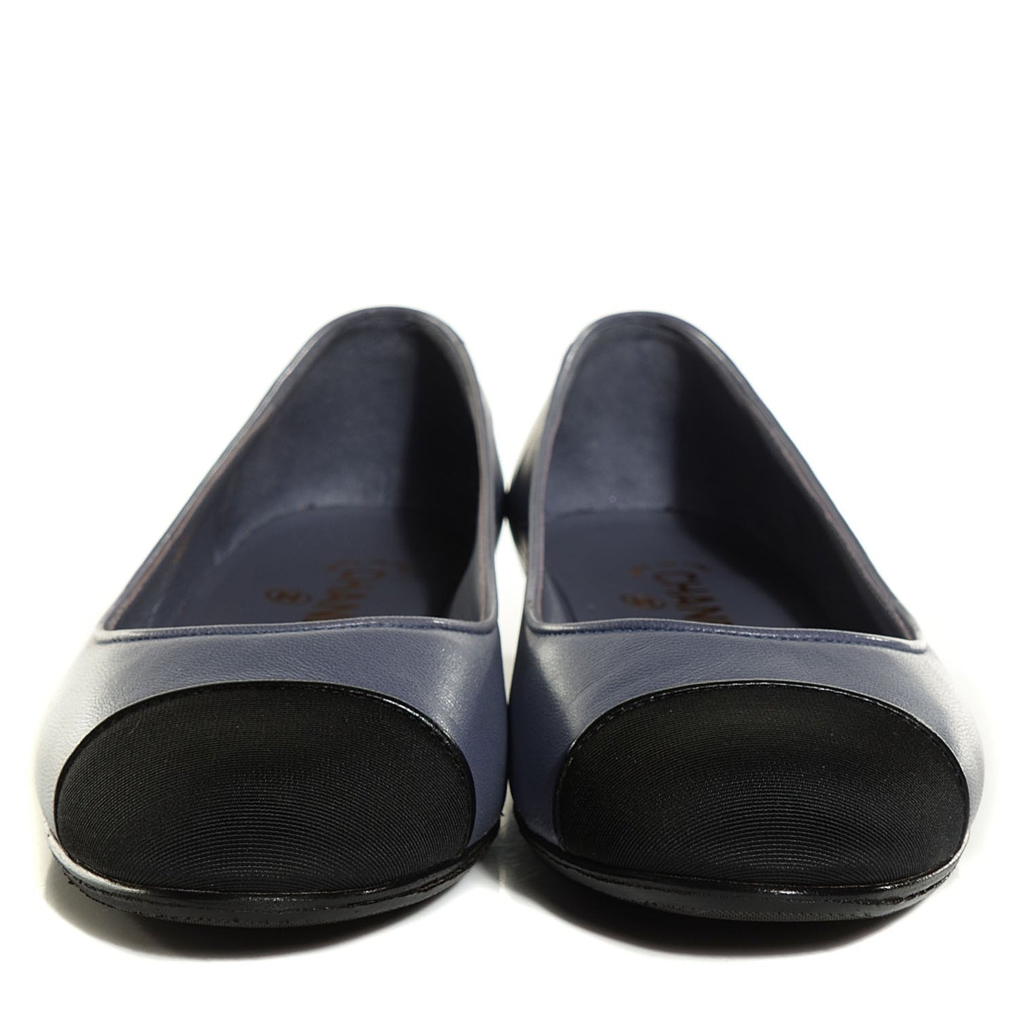 Lambskin Grosgrain Cap Toe Ballerina Flats 37 Purple Black