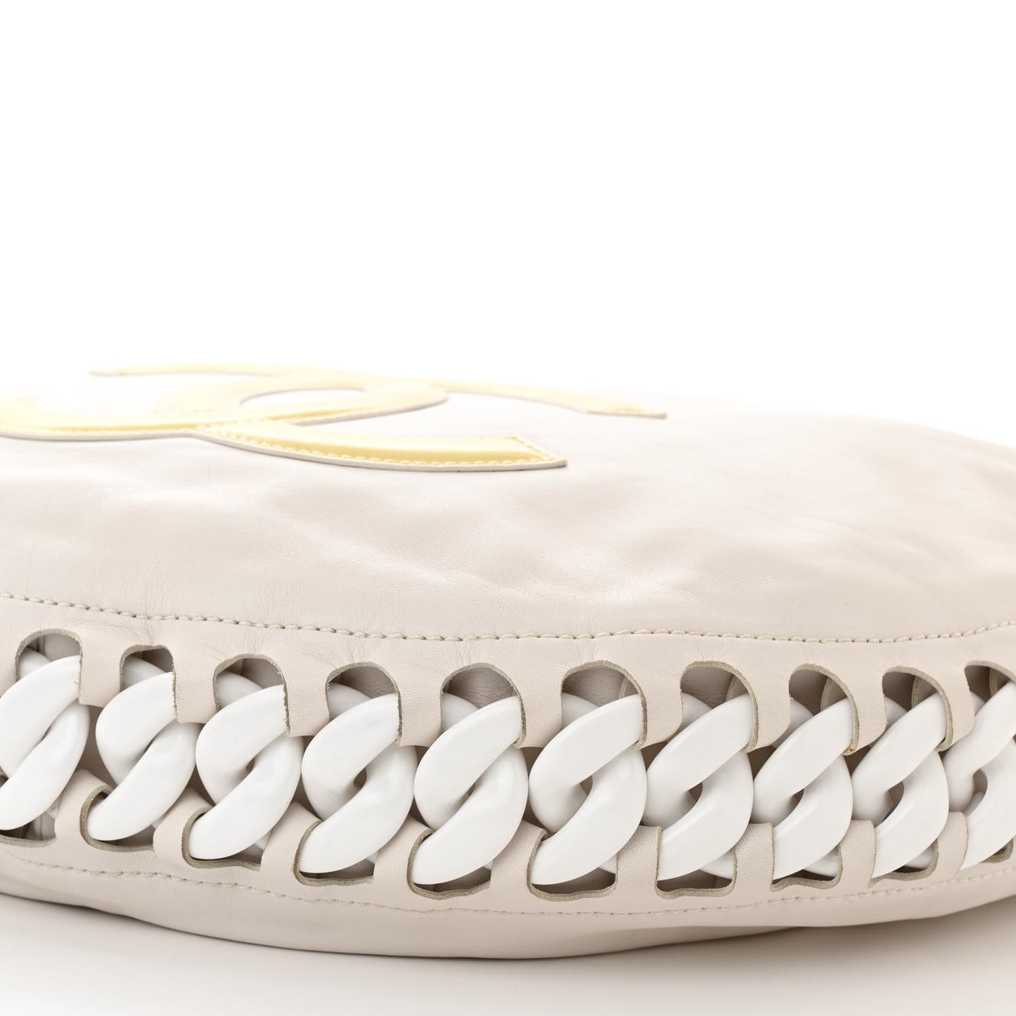 Calfskin Modern Chain Rhodoid Hobo White