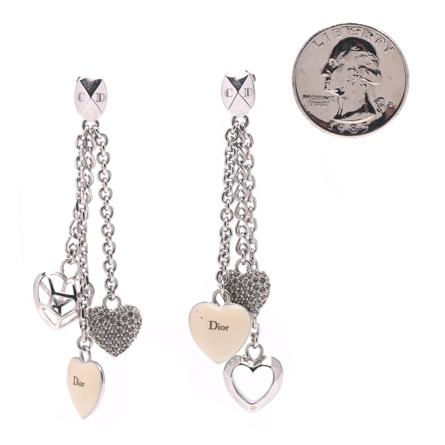 Crystal Heart Drop Earrings Silver