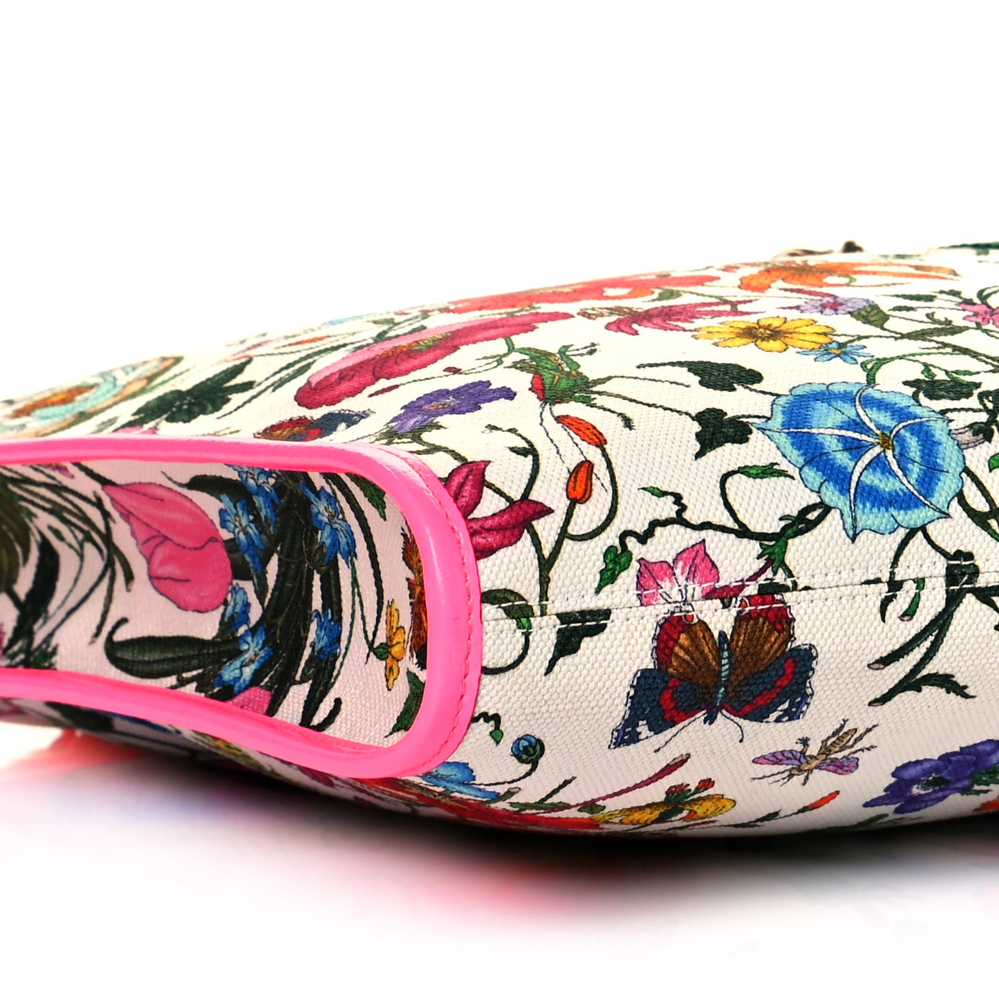 Canvas Flora Large Rajah Chain Tote White Multicolor Fuxia Fluo