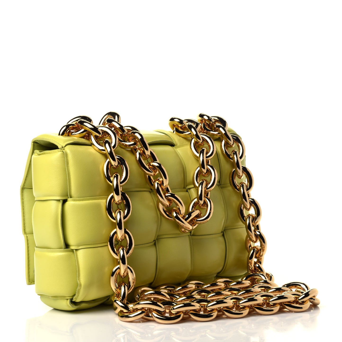 Lambskin Maxi Intreccio Padded Chain Cassette Crossbody Bag Seagrass
