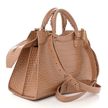 Balenciaga Shiny Supple Calfskin Crocodile Embossed Neo Classic Gold Hardware City Nude Beige 3 of 9