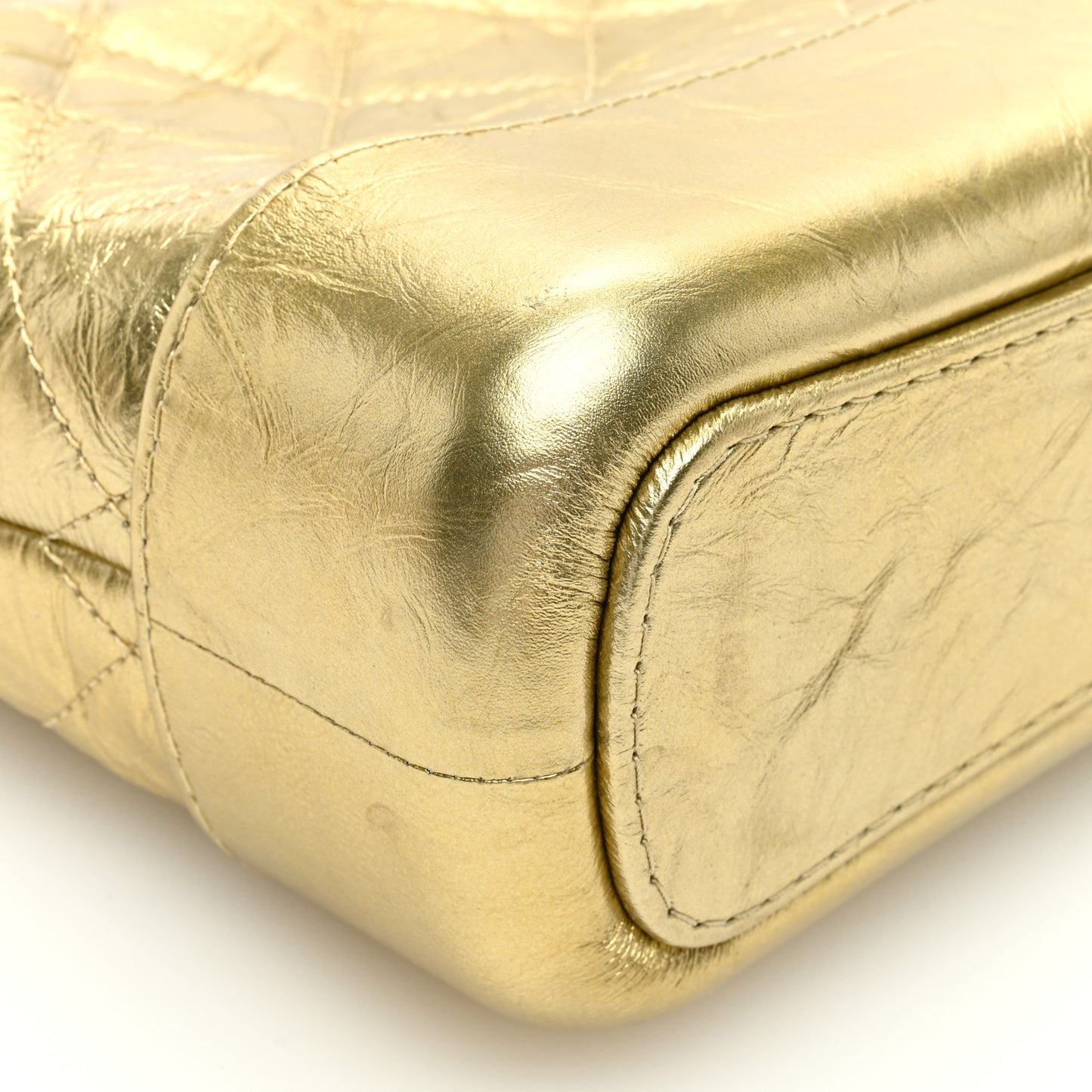 Metallic Aged Calfskin Quilted Small Gabrielle Hobo Gold