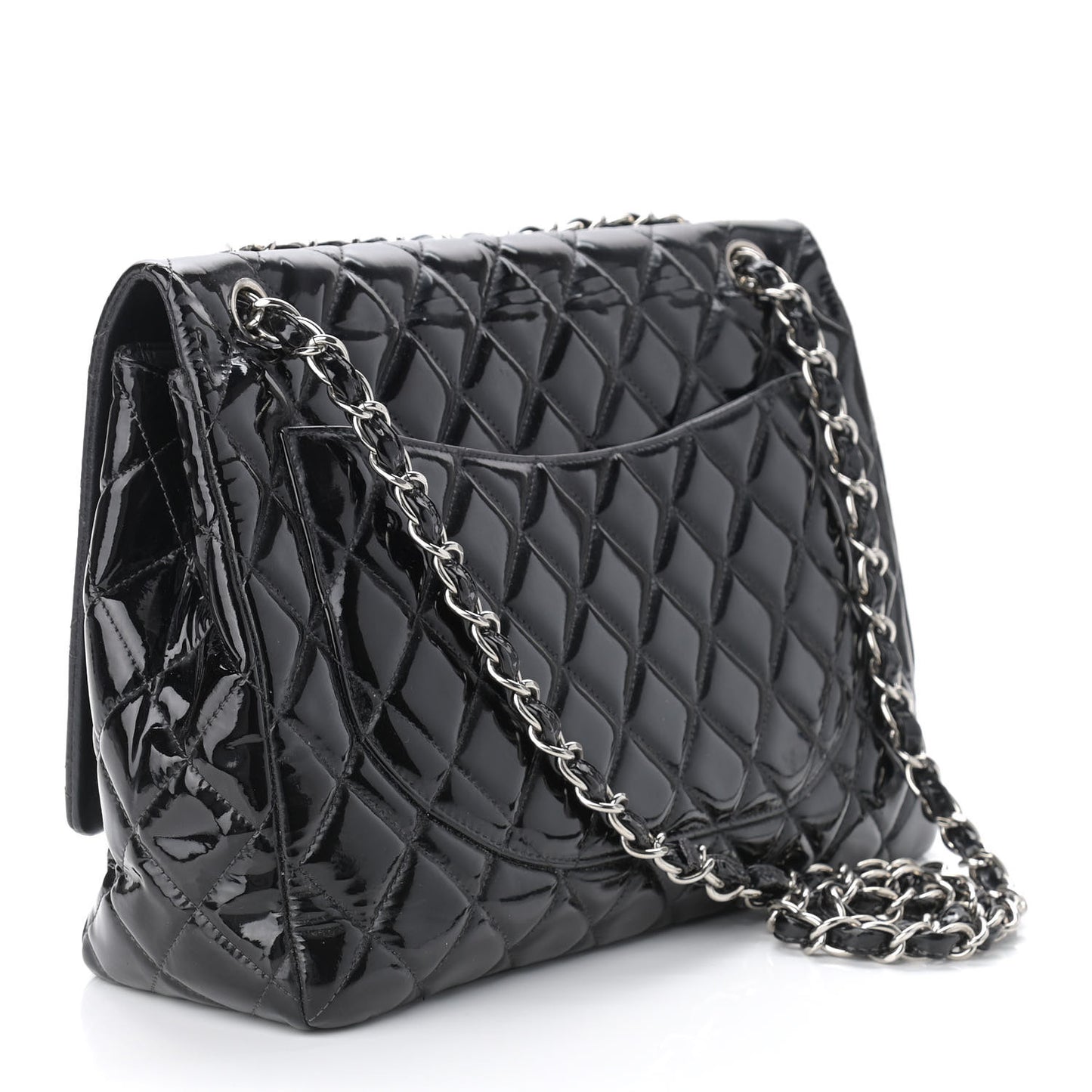 Patent Quilted Maxi Single Flap Black