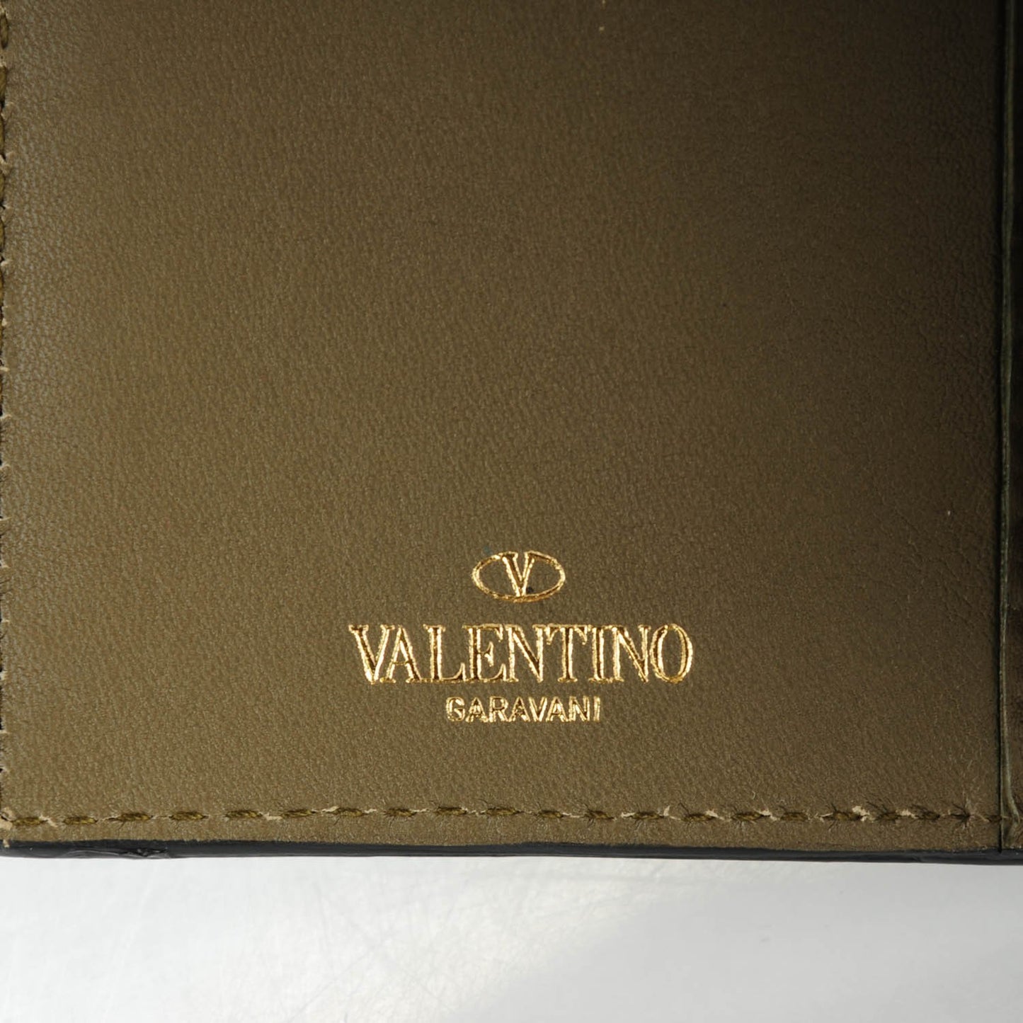Calfskin Rockstud Flap Wallet Army Green