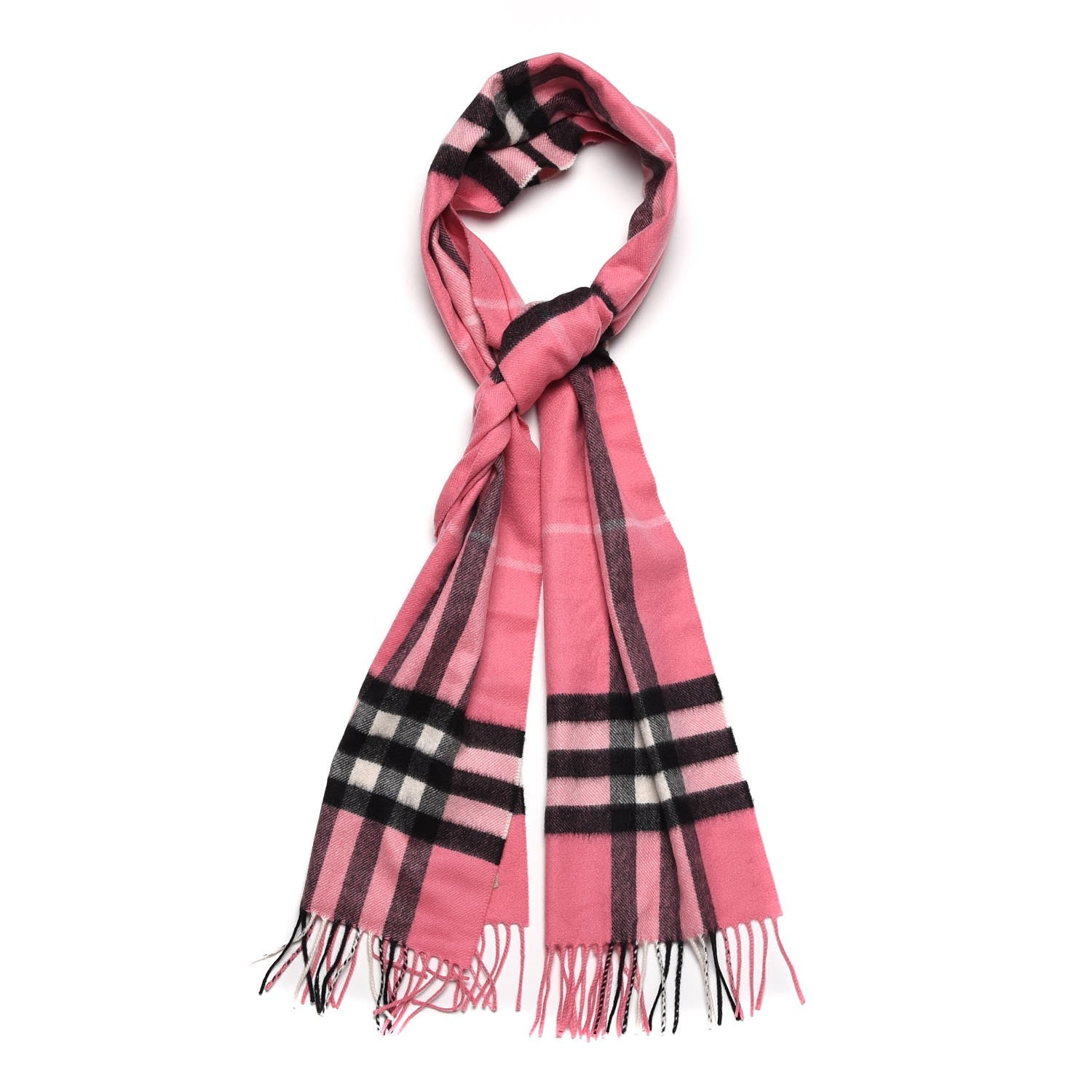 Burberry Cashmere Giant Check Fringe Scarf Rose Pink 1 of 4
