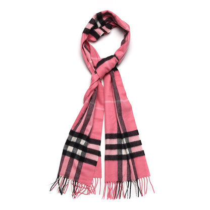Burberry Cashmere Giant Check Fringe Scarf Rose Pink 1 of 4