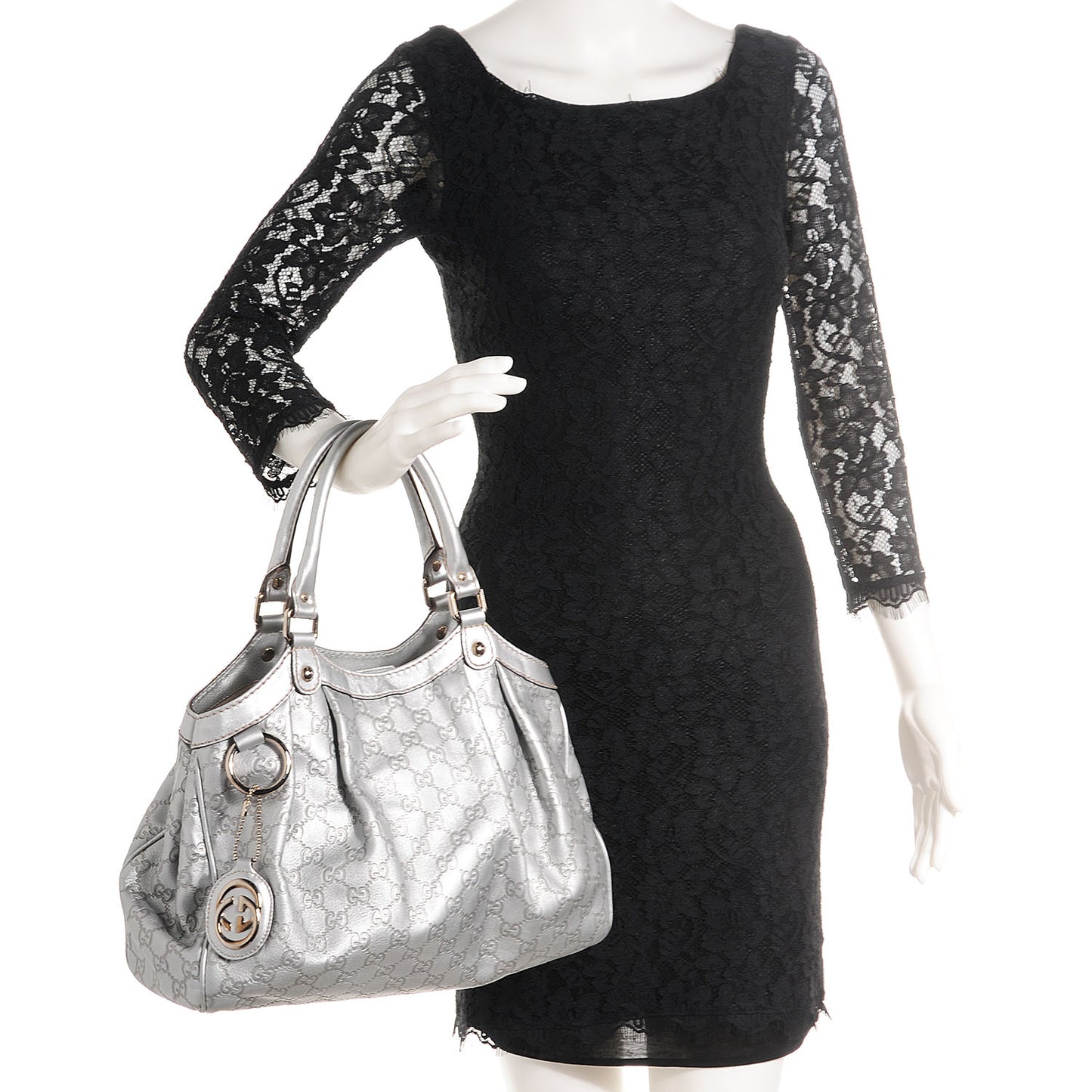Guccissima Medium Sukey Tote Silver