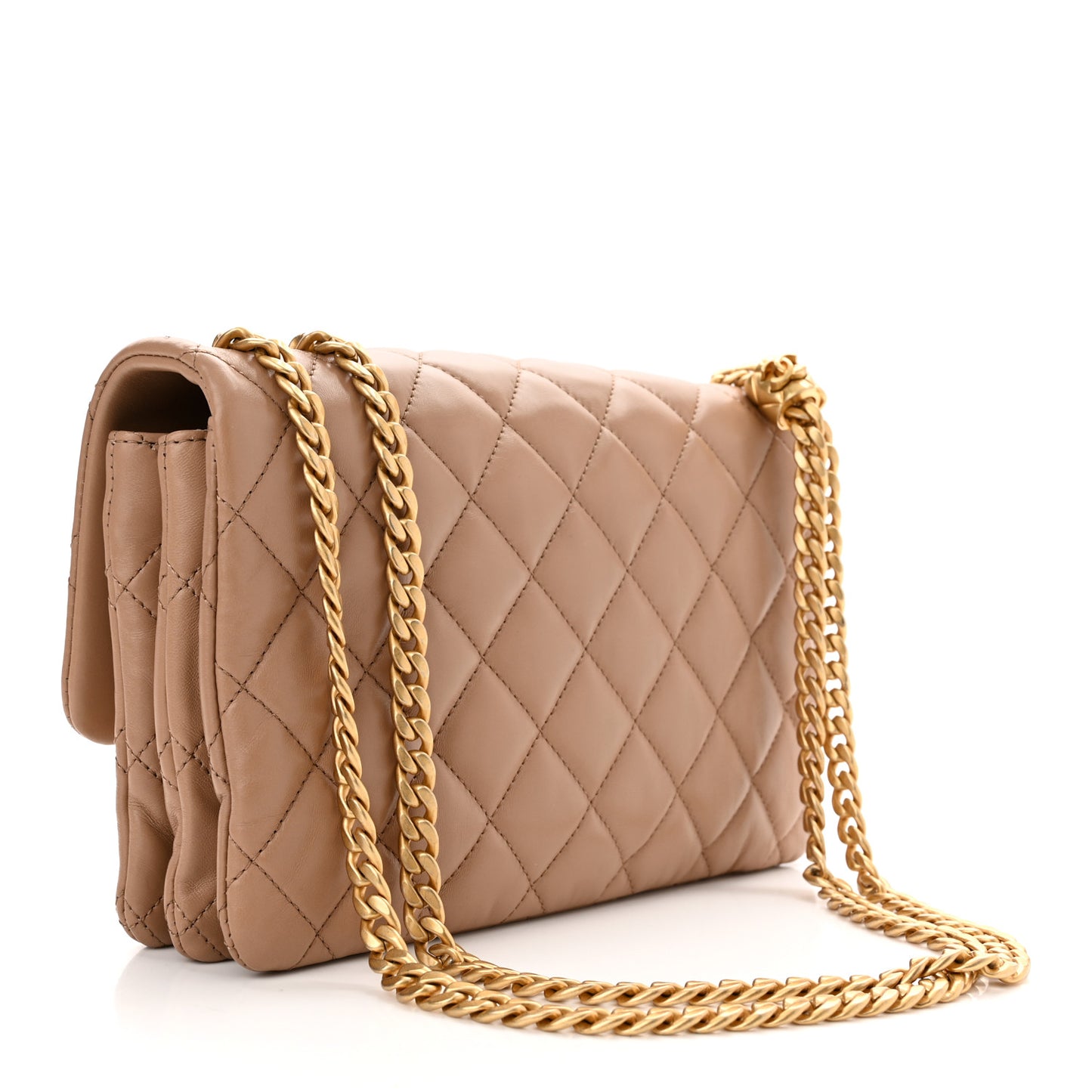 Lambskin Quilted Medium Pillow Crush Flap Beige