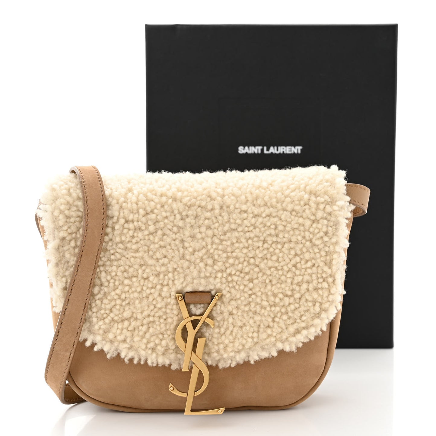 Suede Shearling Small Kaia Satchel Natural Tan