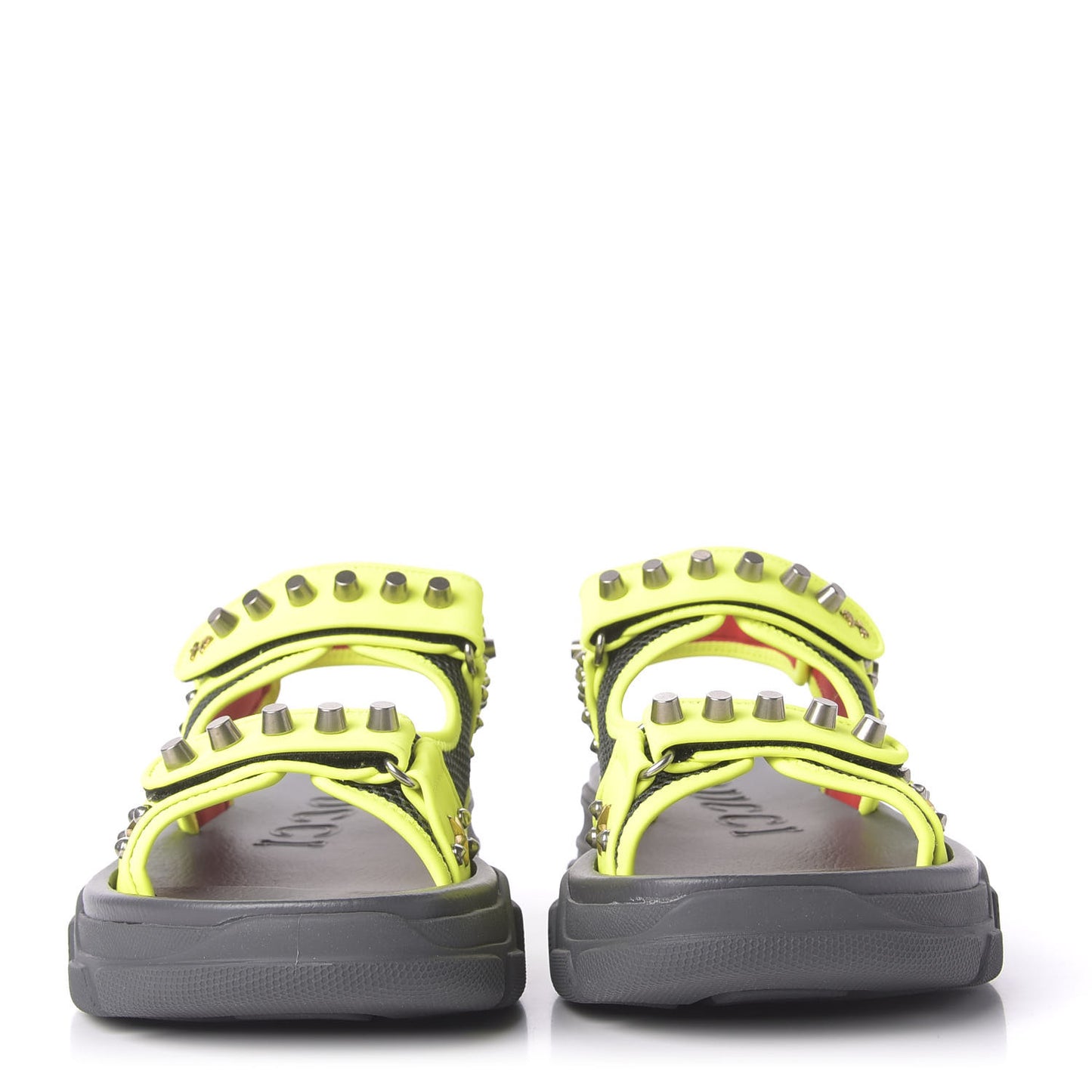 Technical Canvas Calfskin Studded Mens Aguru Sandals 10 Neon Yellow