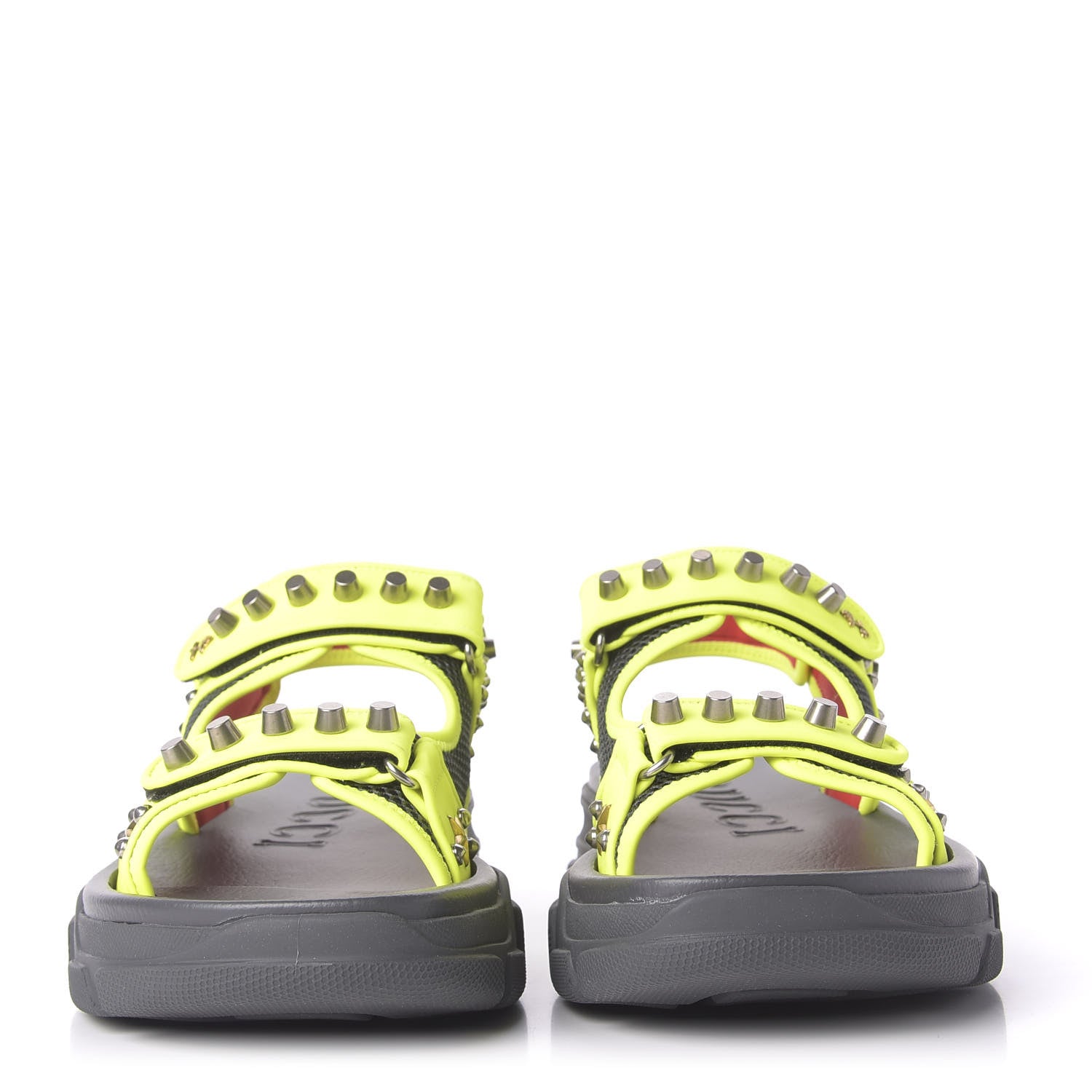 Gucci Technical Canvas Calfskin Studded Mens Aguru Sandals 10 Neon Yellow 2 of 9