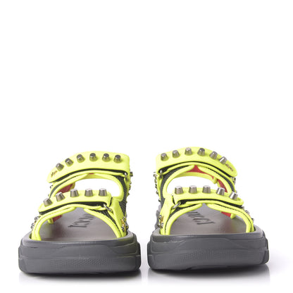 Gucci Technical Canvas Calfskin Studded Mens Aguru Sandals 10 Neon Yellow 2 of 9
