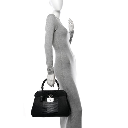 Gucci Lizard Bamboo Large Lady Lock Top Handle Bag Black 2 of 11