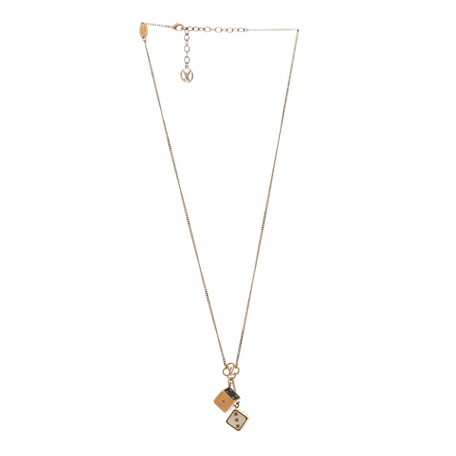 Louis Vuitton Metal Enamel Game On Dice Pendant Necklace Gold Black White 3 of 6