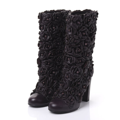 Chanel Calfskin Camellia Boots 40 Bordeaux 3 of 7