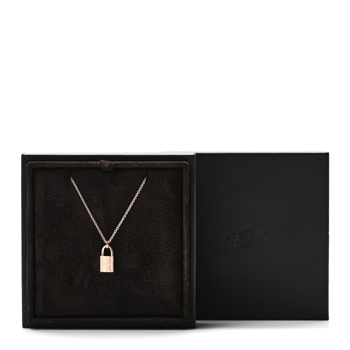 18K Rose Gold Diamond Amulettes Cadenas Pendant Necklace
