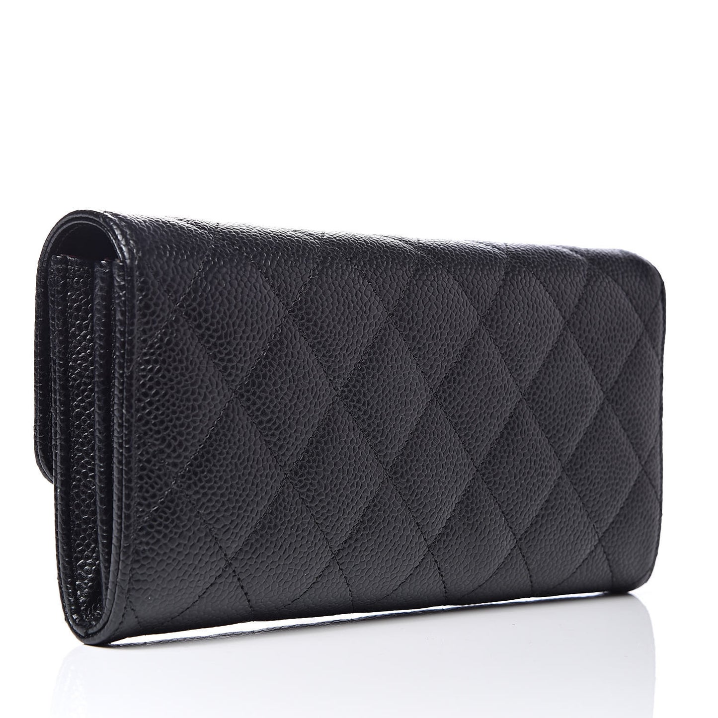 Caviar Quilted Large Flap Gusset Wallet Black