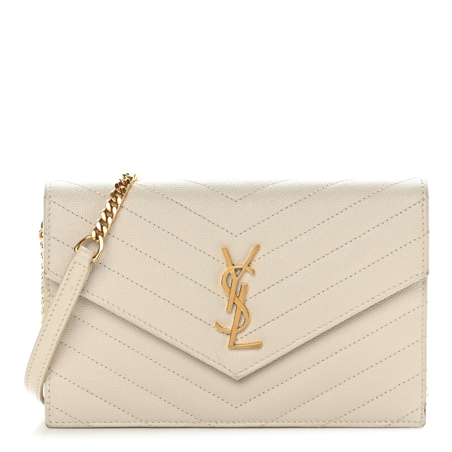 Grain De Poudre Matelasse Chevron Monogram Envelope Chain Wallet Nude Powder