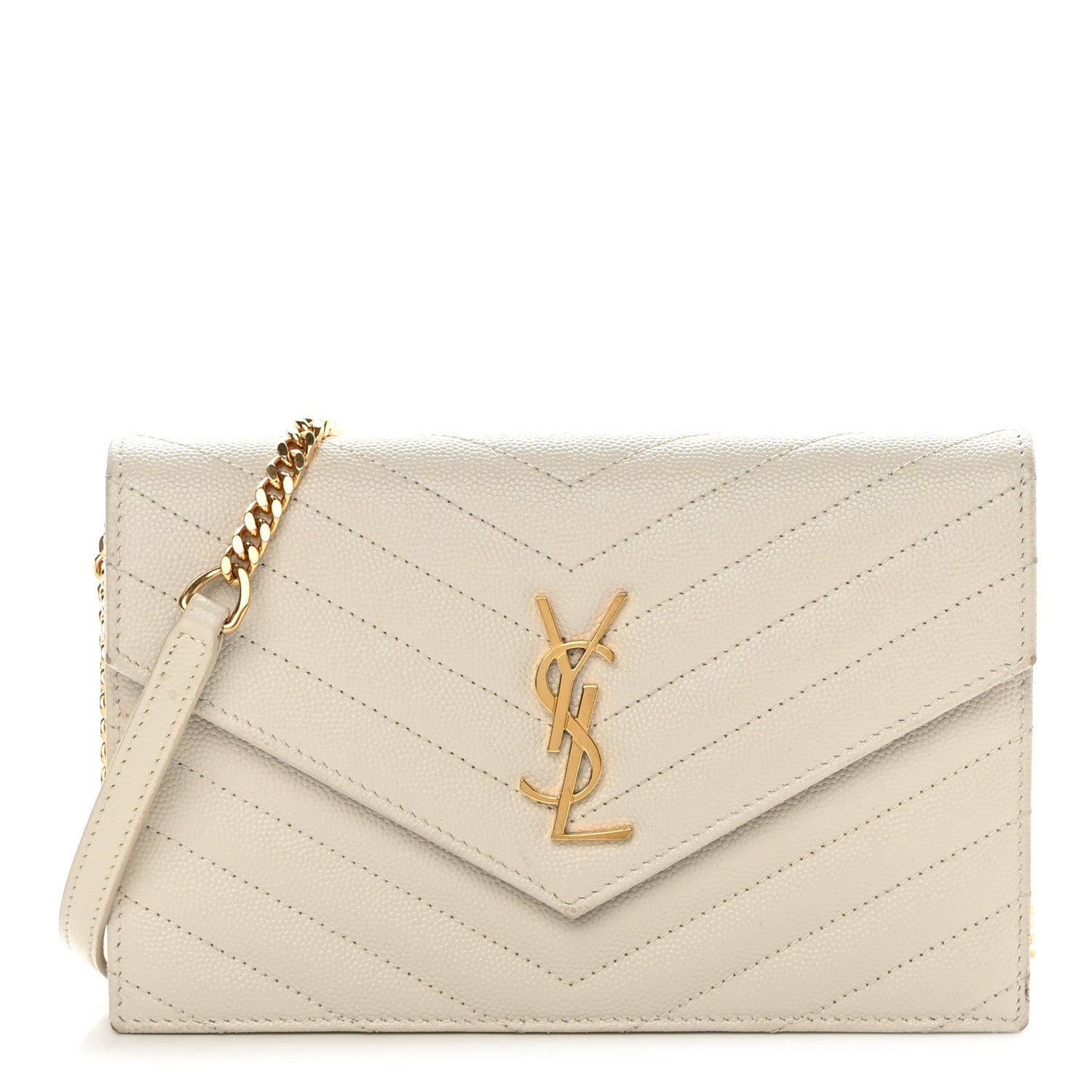 Saint Laurent Grain De Poudre Matelasse Chevron Monogram Envelope Chain Wallet Nude Powder 1 of 14