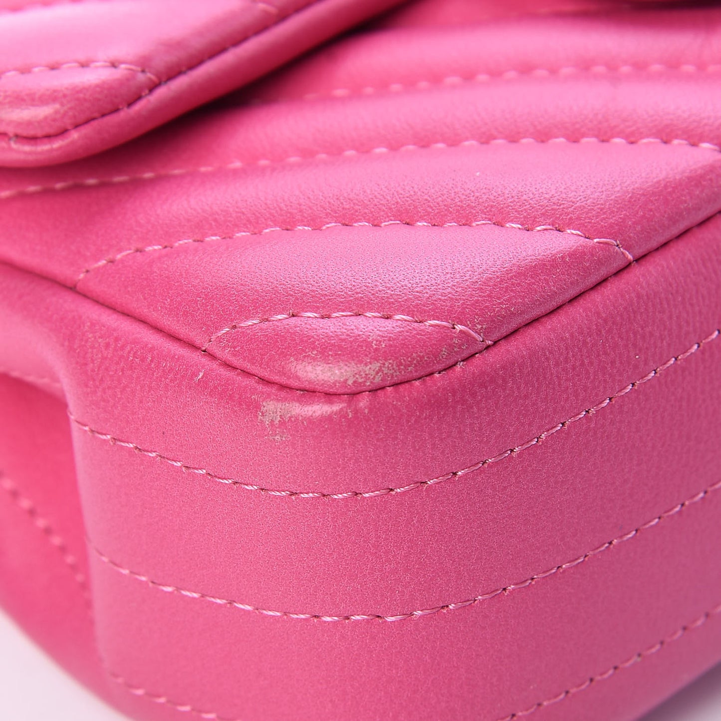 Lambskin Chevron Quilted Extra Mini Rectangular Flap Dark Pink