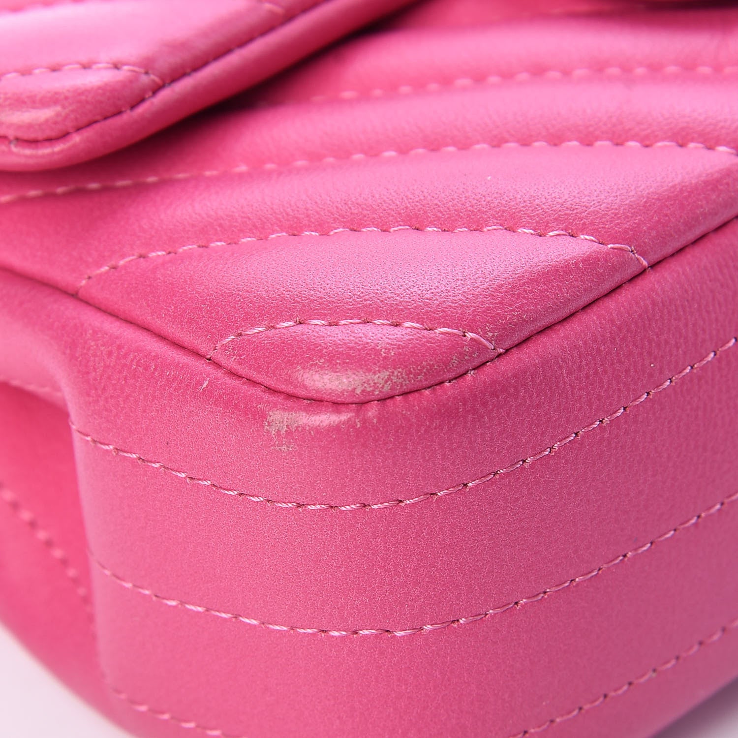 Chanel Lambskin Chevron Quilted Extra Mini Rectangular Flap Dark Pink 9 of 16