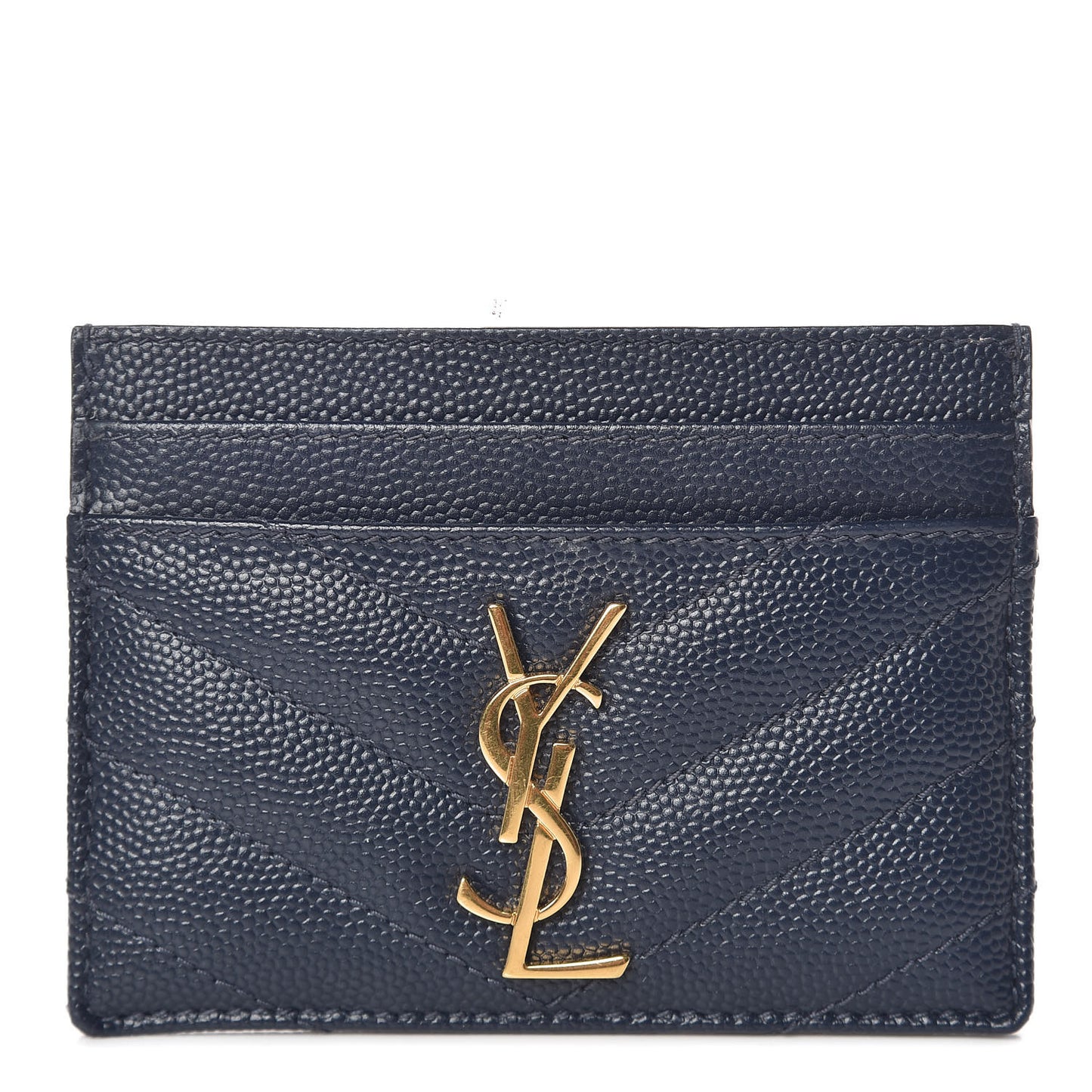 Grain De Poudre Matelasse Chevron Monogram Credit Card Case Navy