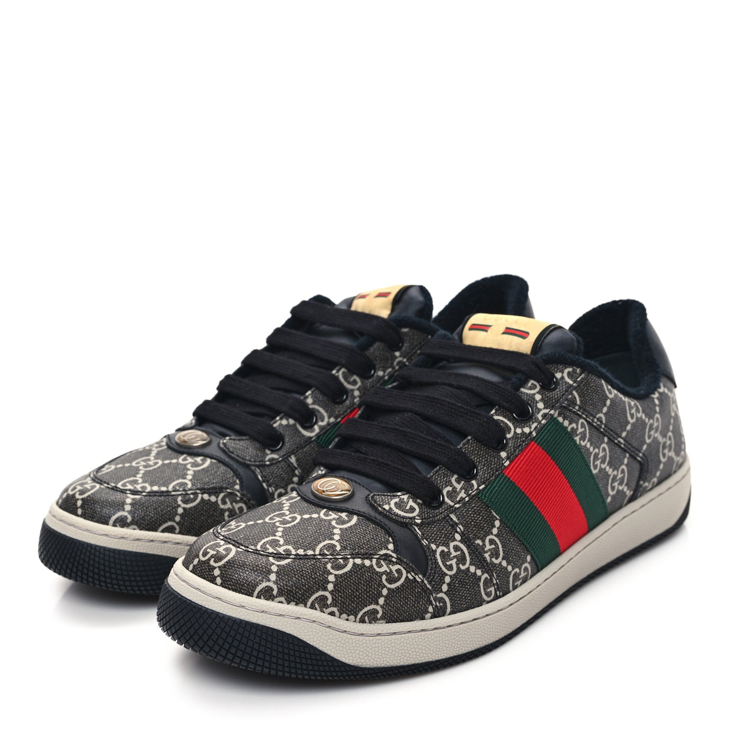 GG Supereme Monogram Miro Soft Calfskin Web Mens Screener Sneakers 8 Black Grey Sky