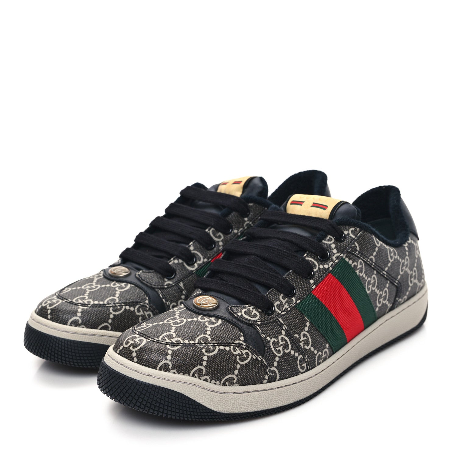 Gucci GG Supereme Monogram Miro Soft Calfskin Web Mens Screener Sneakers 8 Black Grey Sky 3 of 8