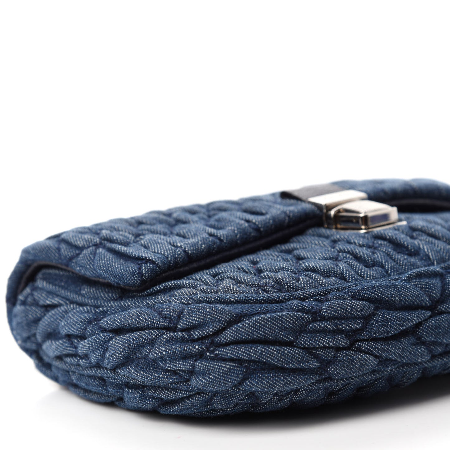 Denim Matelasse Crystal Chain Crossbody Bag Blue