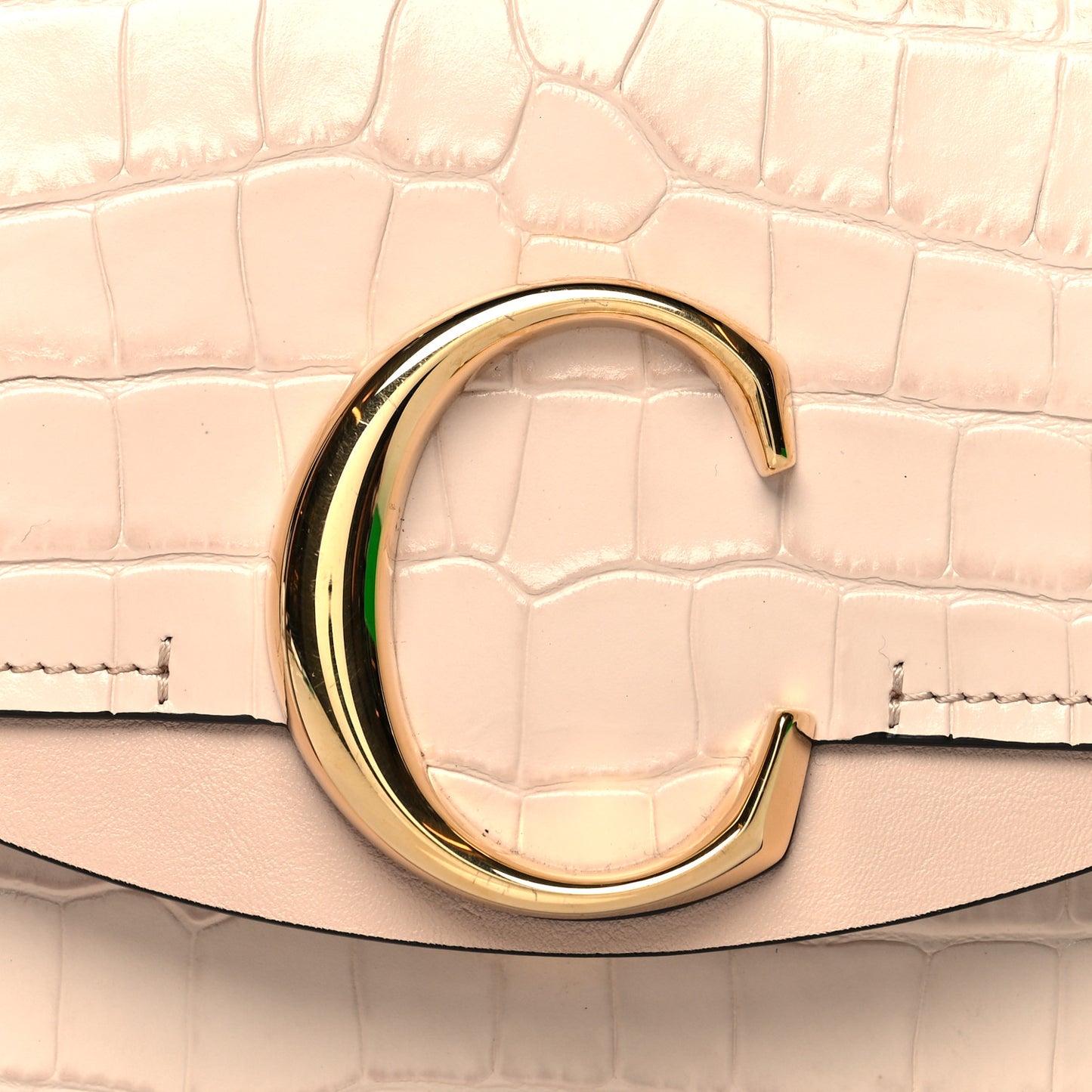Calfskin Crocodile Embossed Mini C Double Carry Cement Pink