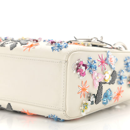 Christian Dior Calfskin Sequin Floral Embroidered Mini Lady Dior White Multicolor 10 of 12