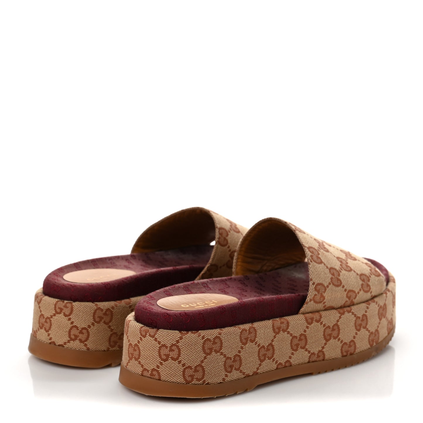 Canvas GG Monogram Angelina Platform Slide Sandals 37 Beige Ruggine