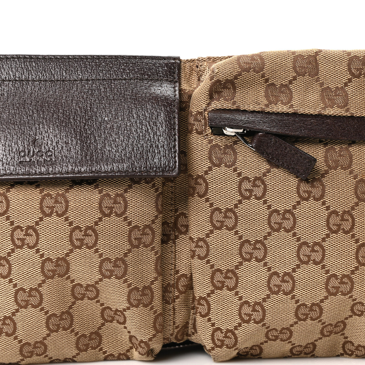 GG Monogram Double Pocket Belt Bag Dark Brown