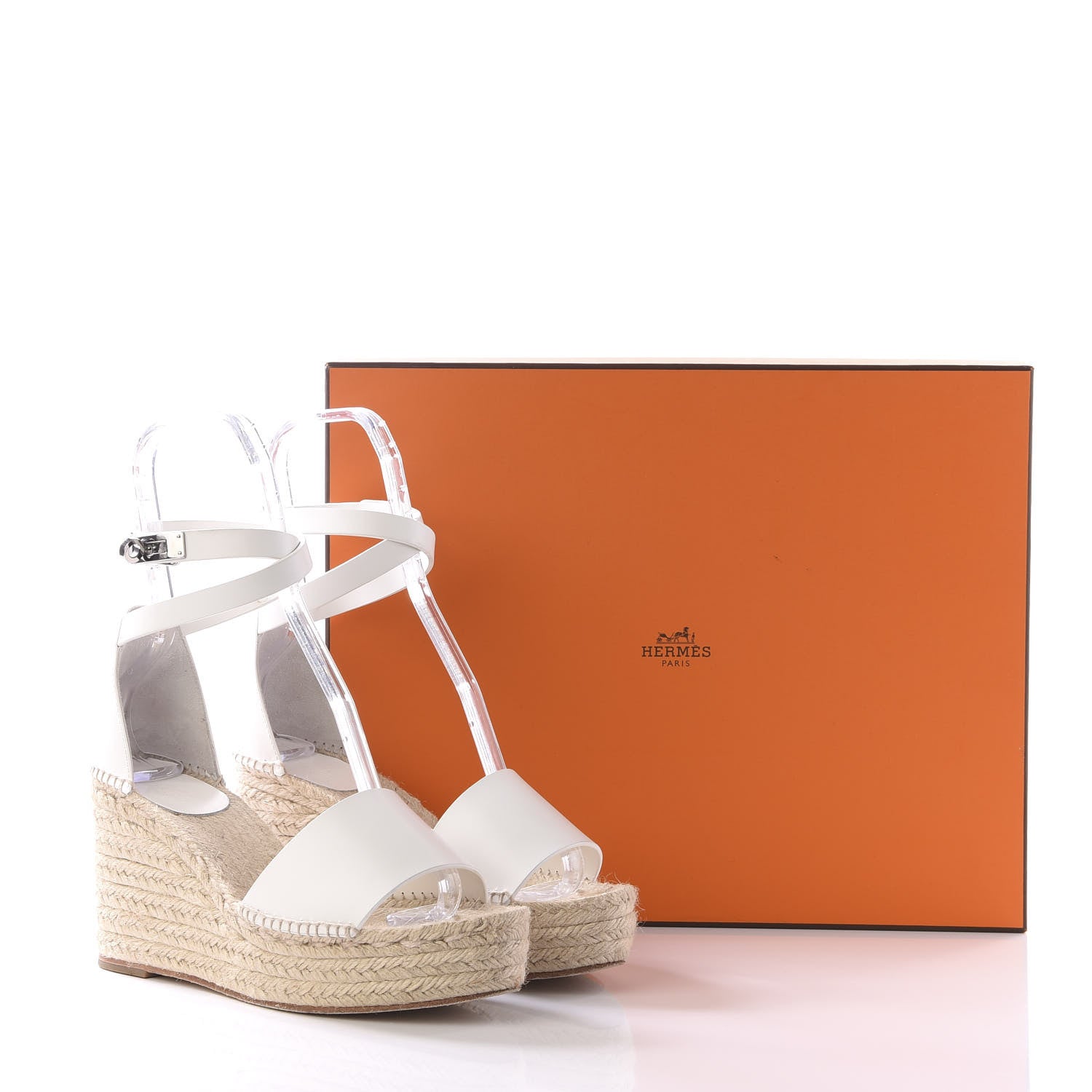 Hermes Calfskin Tivoli Espadrille Wedge Sandals 40 White 10 of 10