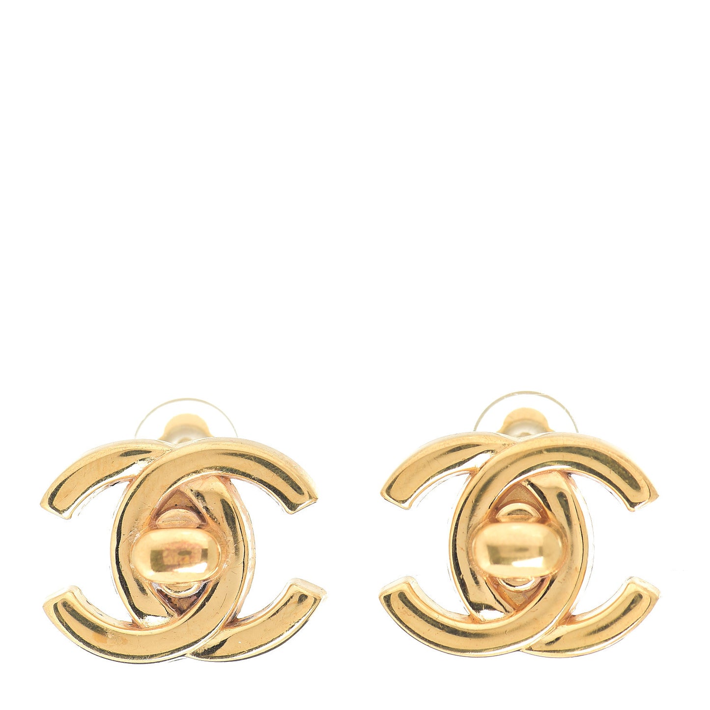 Metal CC Turnlock Clip On Earrings Gold